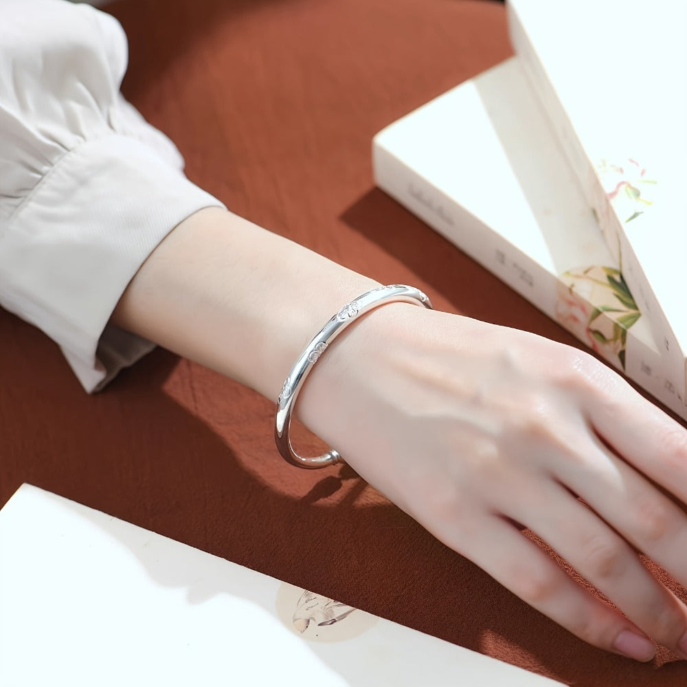 Cuff Bracelet - S999 Sterling Silver for Women Tribal Style Minimalist Bangle, Everyday - product detail view 4