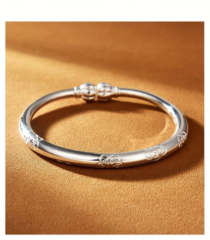Cuff Bracelet - S999 Sterling Silver for Women Tribal Style Minimalist Bangle, Everyday - product detail view 10
