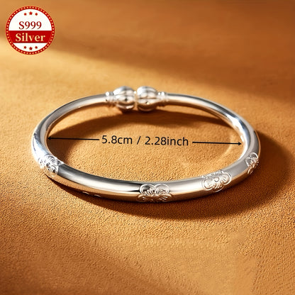 Cuff Bracelet - S999 Sterling Silver for Women Tribal Style Minimalist Bangle, Everyday - product detail view 11
