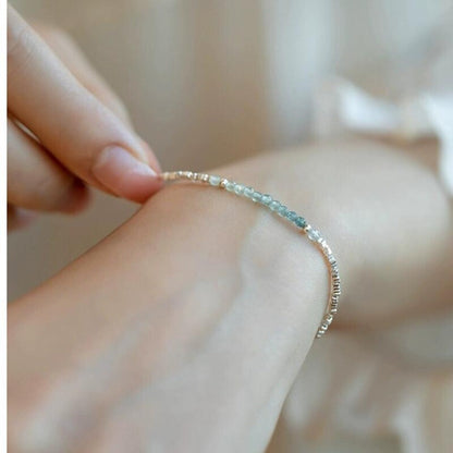 Cuff Bracelet - Silver 925 Aquamarine Delicate Light Luxury Broken Style Thin for Women - product detail view 2