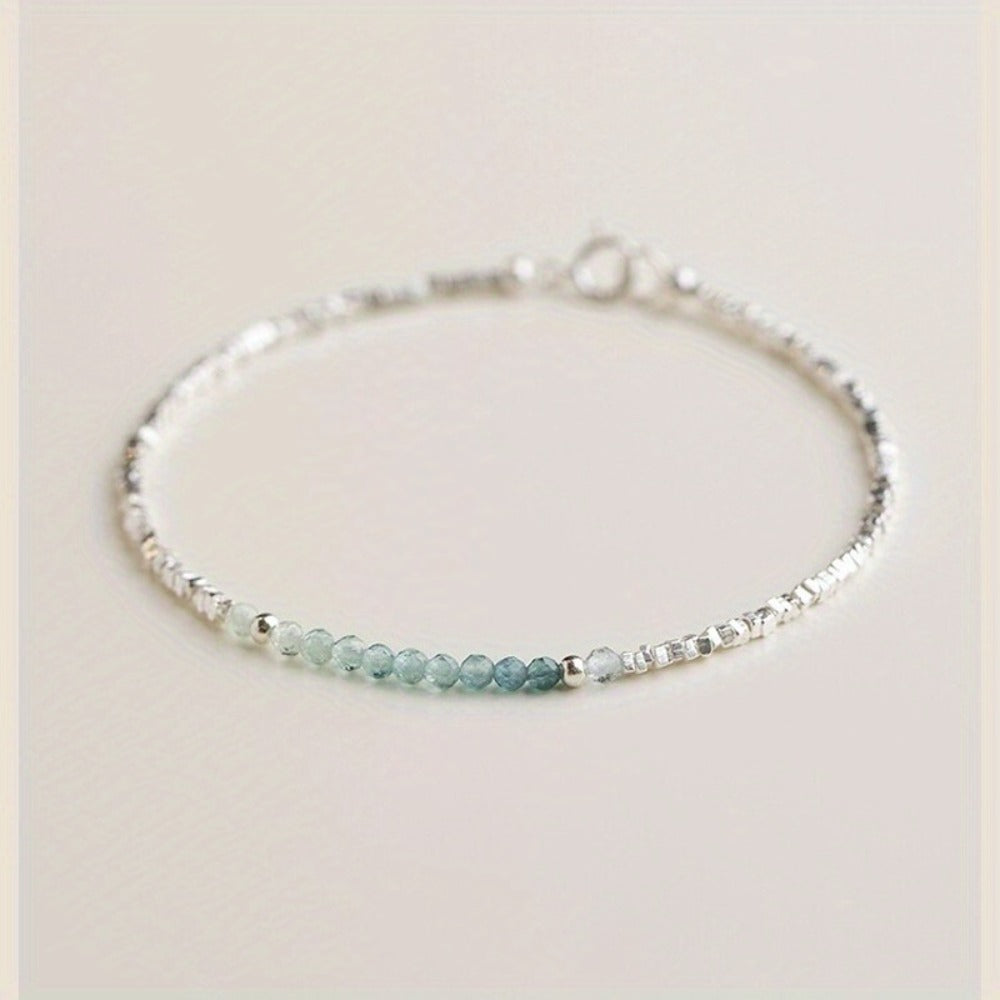 Cuff Bracelet - Silver 925 Aquamarine Delicate Light Luxury Broken Style Thin for Women - product detail view 3