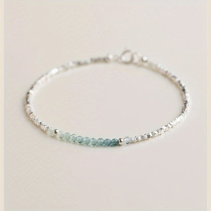 Cuff Bracelet - Silver 925 Aquamarine Delicate Light Luxury Broken Style Thin for Women - product detail view 3