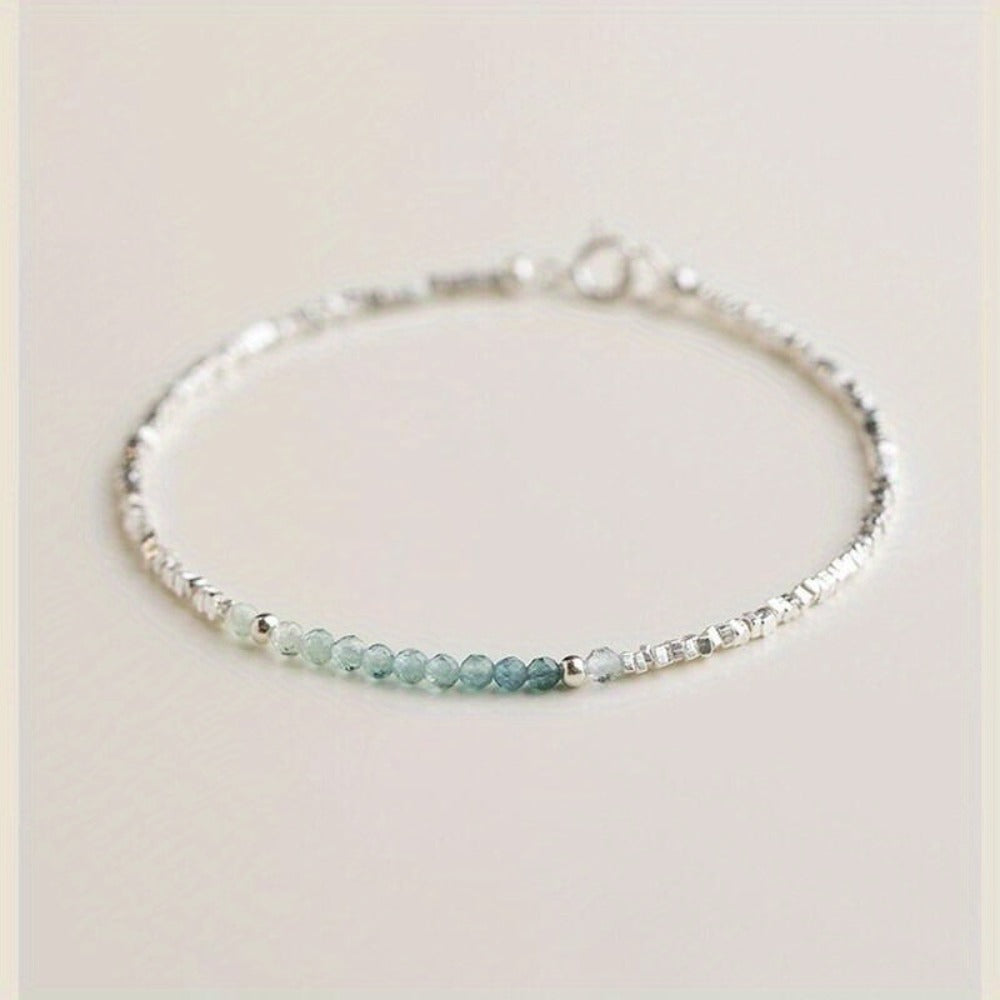 Cuff Bracelet - Silver 925 Aquamarine Delicate Light Luxury Broken Style Thin for Women - product detail view 4
