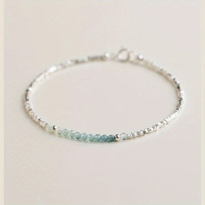 Cuff Bracelet - Silver 925 Aquamarine Delicate Light Luxury Broken Style Thin for Women - product detail view 4