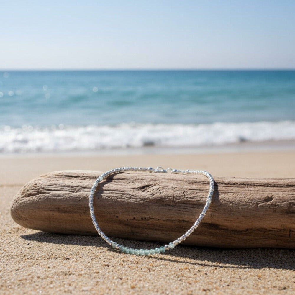 Cuff Bracelet - Silver 925 Aquamarine Delicate Light Luxury Broken Style Thin for Women - product detail view 6