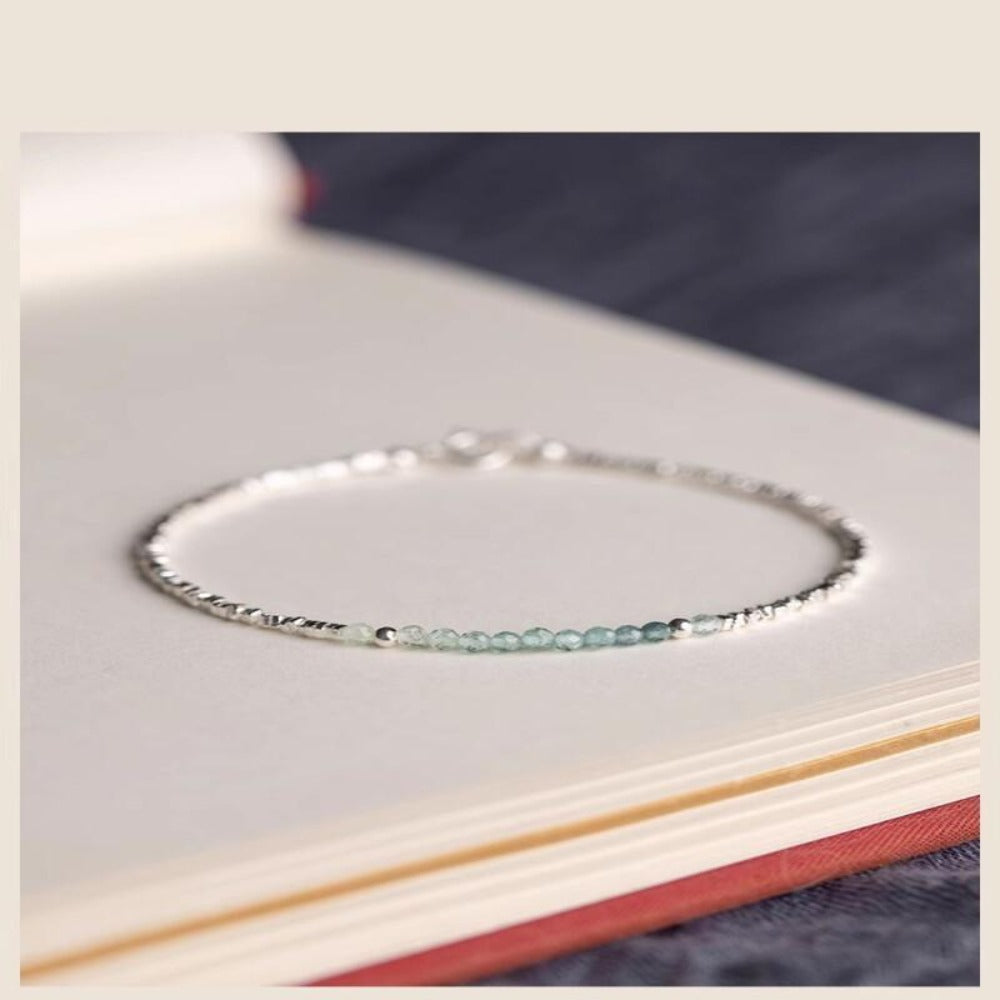 Cuff Bracelet - Silver 925 Aquamarine Delicate Light Luxury Broken Style Thin for Women - product detail view 8