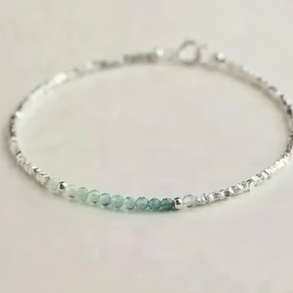 Cuff Bracelet - Silver 925 Aquamarine Delicate Light Luxury Broken Style Thin for Women - product detail view 10