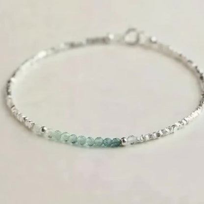 Cuff Bracelet - Silver 925 Aquamarine Delicate Light Luxury Broken Style Thin for Women - product detail view 10