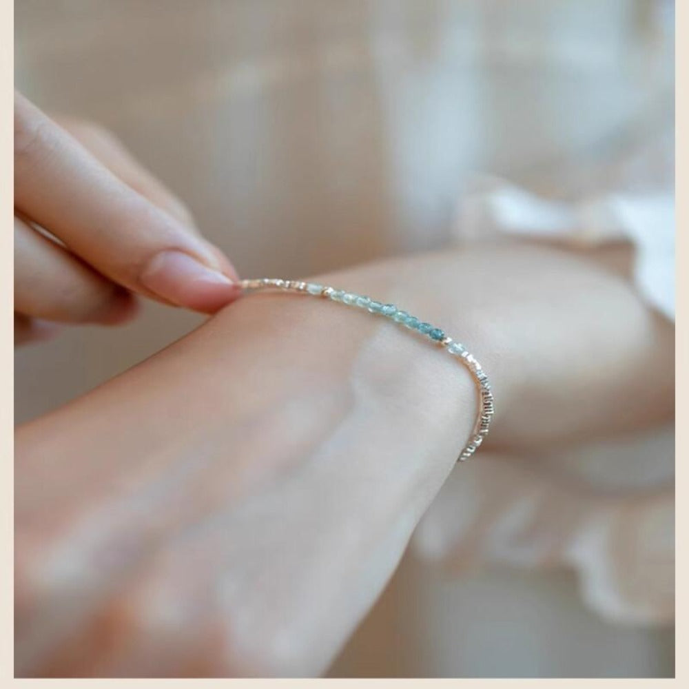 Cuff Bracelet - Silver 925 Aquamarine Delicate Light Luxury Broken Style Thin for Women - product detail view 12