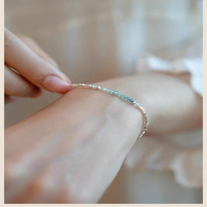 Cuff Bracelet - Silver 925 Aquamarine Delicate Light Luxury Broken Style Thin for Women - product detail view 12