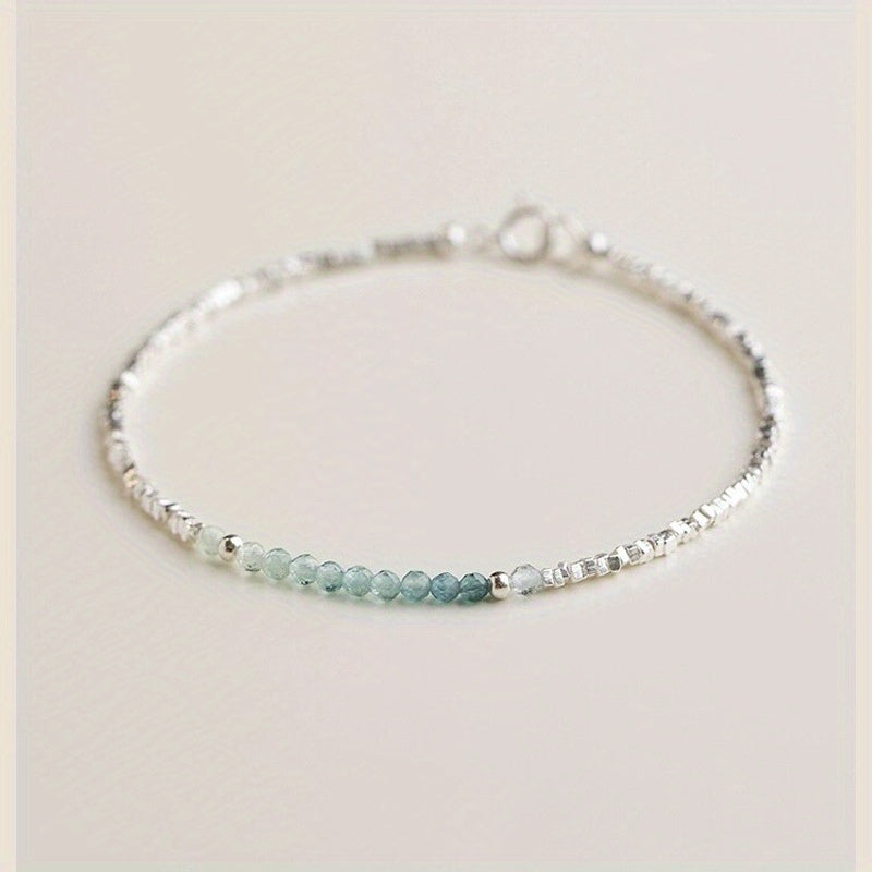 Cuff Bracelet - Silver 925 Aquamarine Delicate Light Luxury Broken Style Thin for Women - product detail view 13