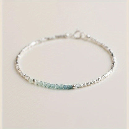 Cuff Bracelet - Silver 925 Aquamarine Delicate Light Luxury Broken Style Thin for Women - product detail view 13