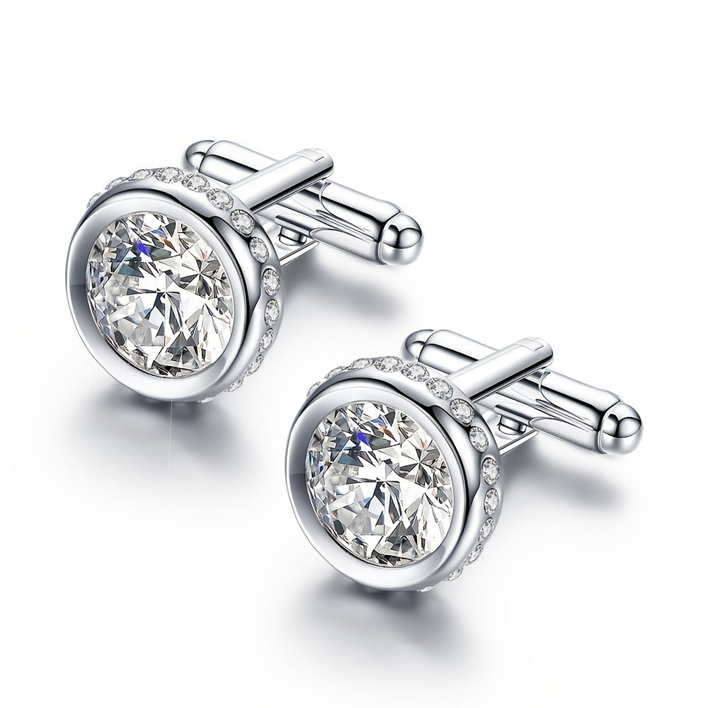 Cufflinks - for Men Sparkling Crystal French Cuff Links Elegant Formal Dress Shirt - product detail view 2