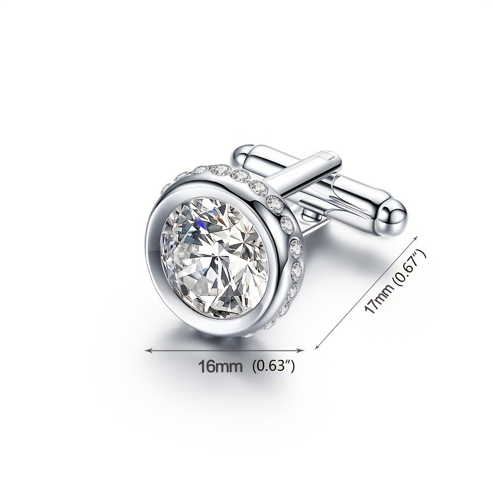 Cufflinks - for Men Sparkling Crystal French Cuff Links Elegant Formal Dress Shirt - product detail view 6