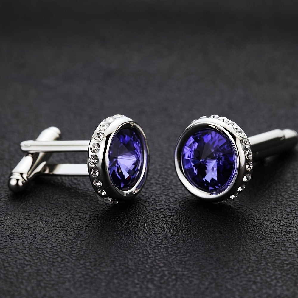 Cufflinks - for Men Sparkling Crystal French Cuff Links Elegant Formal Dress Shirt - product detail view 8