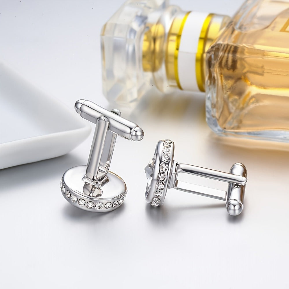 Cufflinks - for Men Sparkling Crystal French Cuff Links Elegant Formal Dress Shirt - product detail view 12