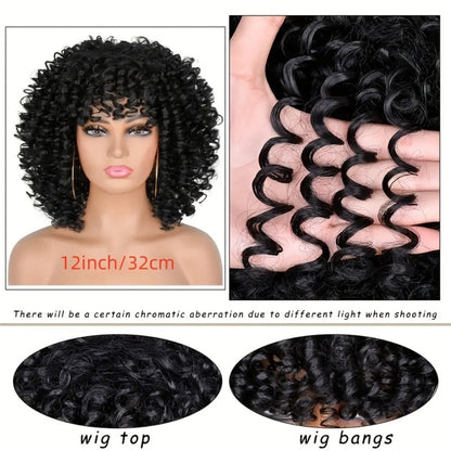 Curly Wig - Afro Kinky for Women - 14" Coily Synthetic with Bangs | Heat Resistant - product detail view 2