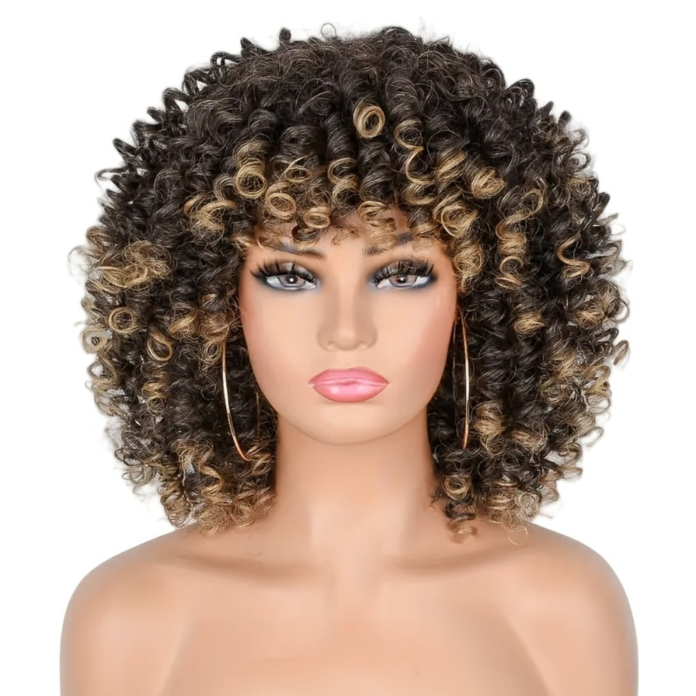 Curly Wig - Afro Kinky for Women - 14" Coily Synthetic with Bangs | Heat Resistant - product detail view 3