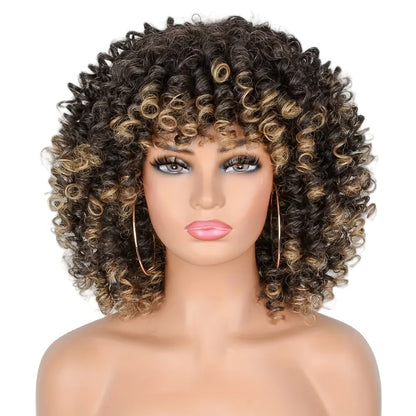 Curly Wig - Afro Kinky for Women - 14" Coily Synthetic with Bangs | Heat Resistant - product detail view 3