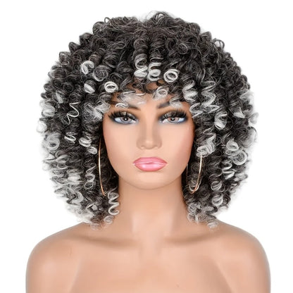 Curly Wig - Afro Kinky for Women - 14" Coily Synthetic with Bangs | Heat Resistant - product detail view 5