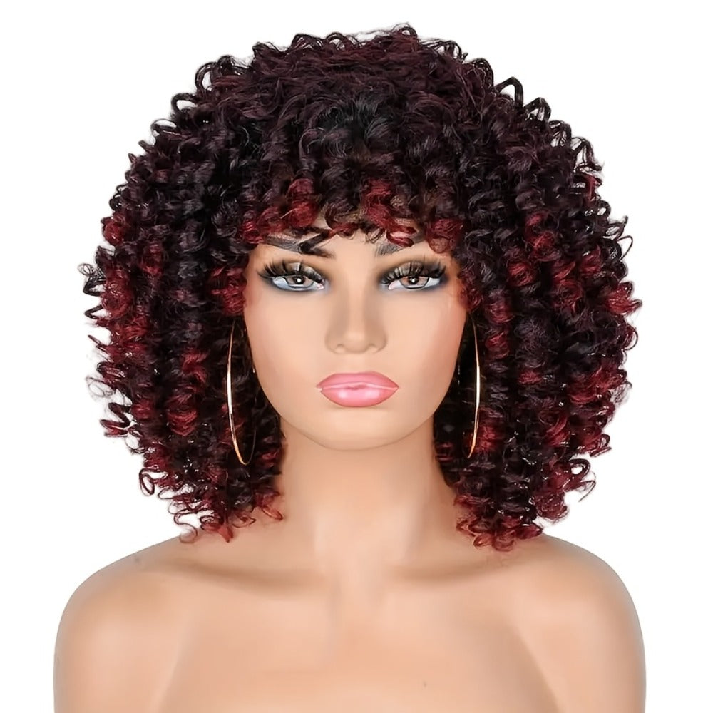Curly Wig - Afro Kinky for Women - 14" Coily Synthetic with Bangs | Heat Resistant - product detail view 7