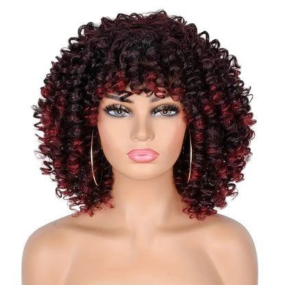 Curly Wig - Afro Kinky for Women - 14" Coily Synthetic with Bangs | Heat Resistant - product detail view 7