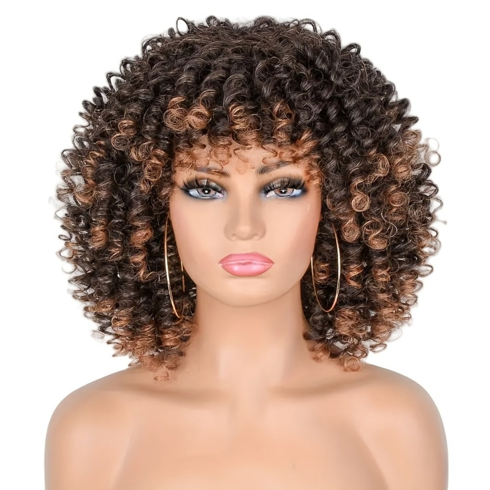Curly Wig - Afro Kinky for Women - 14" Coily Synthetic with Bangs | Heat Resistant - product detail view 8