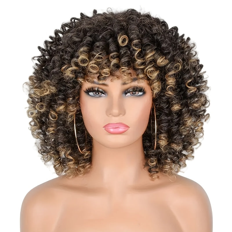 Curly Wig - Afro Kinky for Women - 14" Coily Synthetic with Bangs | Heat Resistant - product detail view 11