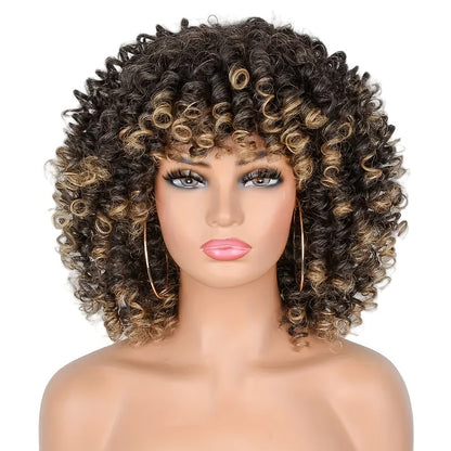 Curly Wig - Afro Kinky for Women - 14" Coily Synthetic with Bangs | Heat Resistant - product detail view 11