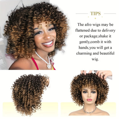 Curly Wig - Afro for Women - Voluminous 12 Inch Soft Synthetic Hair, Black to Brown - product detail view 2
