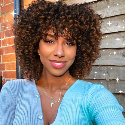 Curly Wig - Afro for Women - Voluminous 12 Inch Soft Synthetic Hair, Black to Brown - product detail view 3