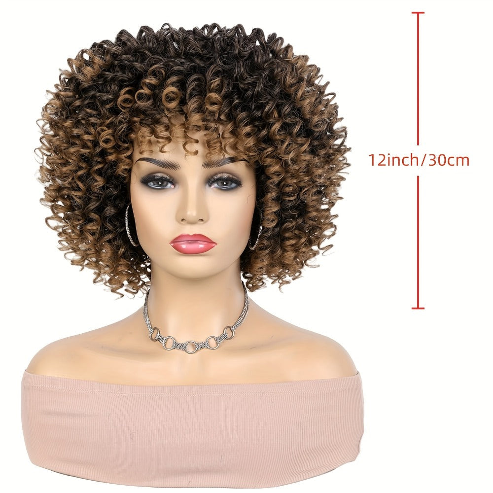 Curly Wig - Afro for Women - Voluminous 12 Inch Soft Synthetic Hair, Black to Brown - product detail view 6