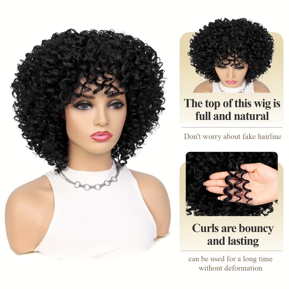 Curly Wig - Afro for Women - Voluminous 12 Inch Soft Synthetic Hair, Black to Brown - product detail view 8
