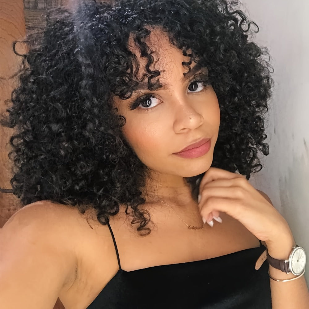 Curly Wig - Afro for Women - Voluminous 12 Inch Soft Synthetic Hair, Black to Brown - product detail view 9