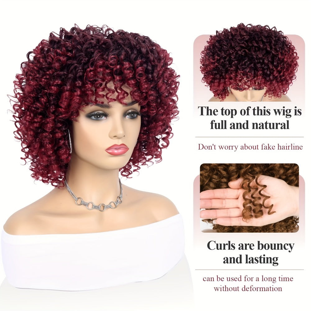 Curly Wig - Afro for Women - Voluminous 12 Inch Soft Synthetic Hair, Black to Brown - product detail view 10