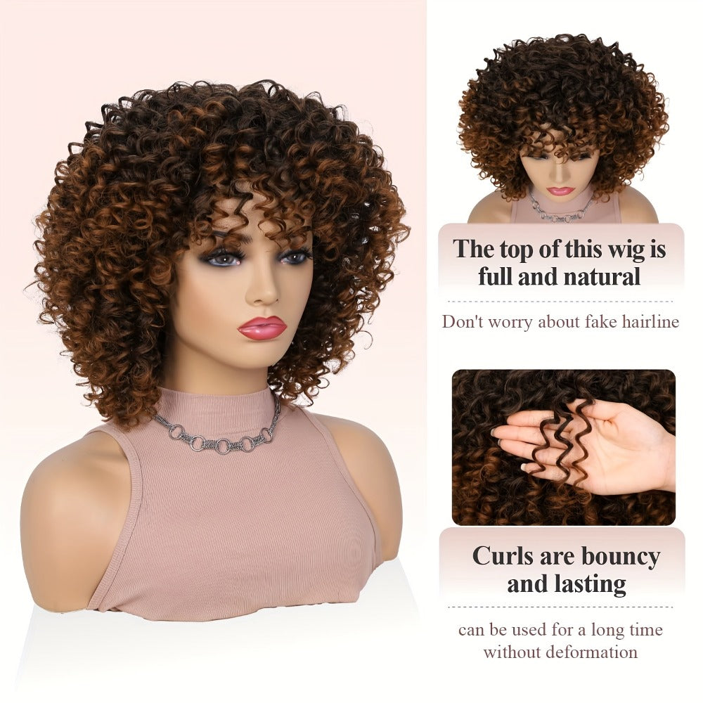 Curly Wig - Afro for Women - Voluminous 12 Inch Soft Synthetic Hair, Black to Brown - product detail view 12