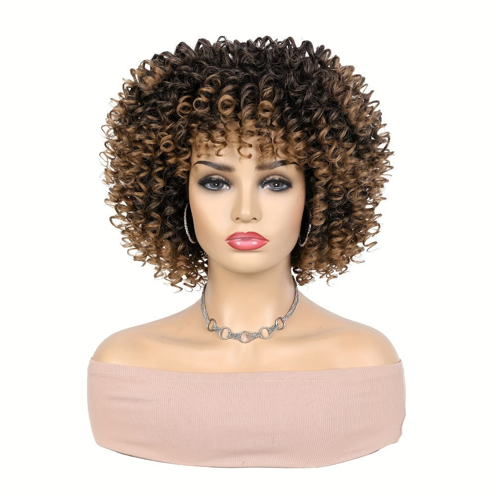 Curly Wig - Afro for Women - Voluminous 12 Inch Soft Synthetic Hair, Black to Brown - product detail view 13