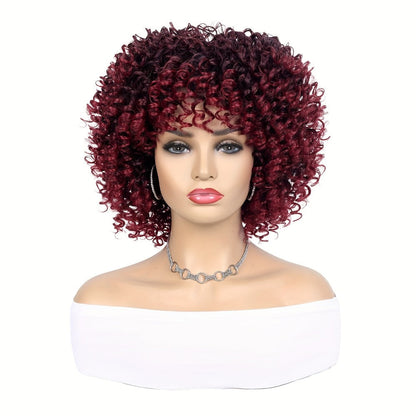Curly Wig - Afro for Women - Voluminous 12 Inch Soft Synthetic Hair, Black to Brown - product detail view 15