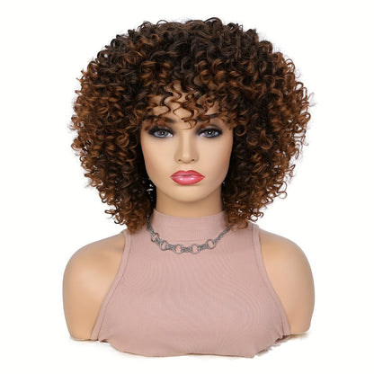 Curly Wig - Afro for Women - Voluminous 12 Inch Soft Synthetic Hair, Black to Brown - product detail view 16