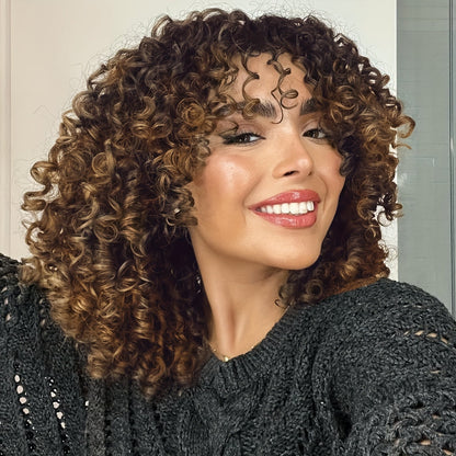 Curly Wig - Afro for Women - Voluminous 12 Inch Soft Synthetic Hair, Black to Brown - product detail view 20
