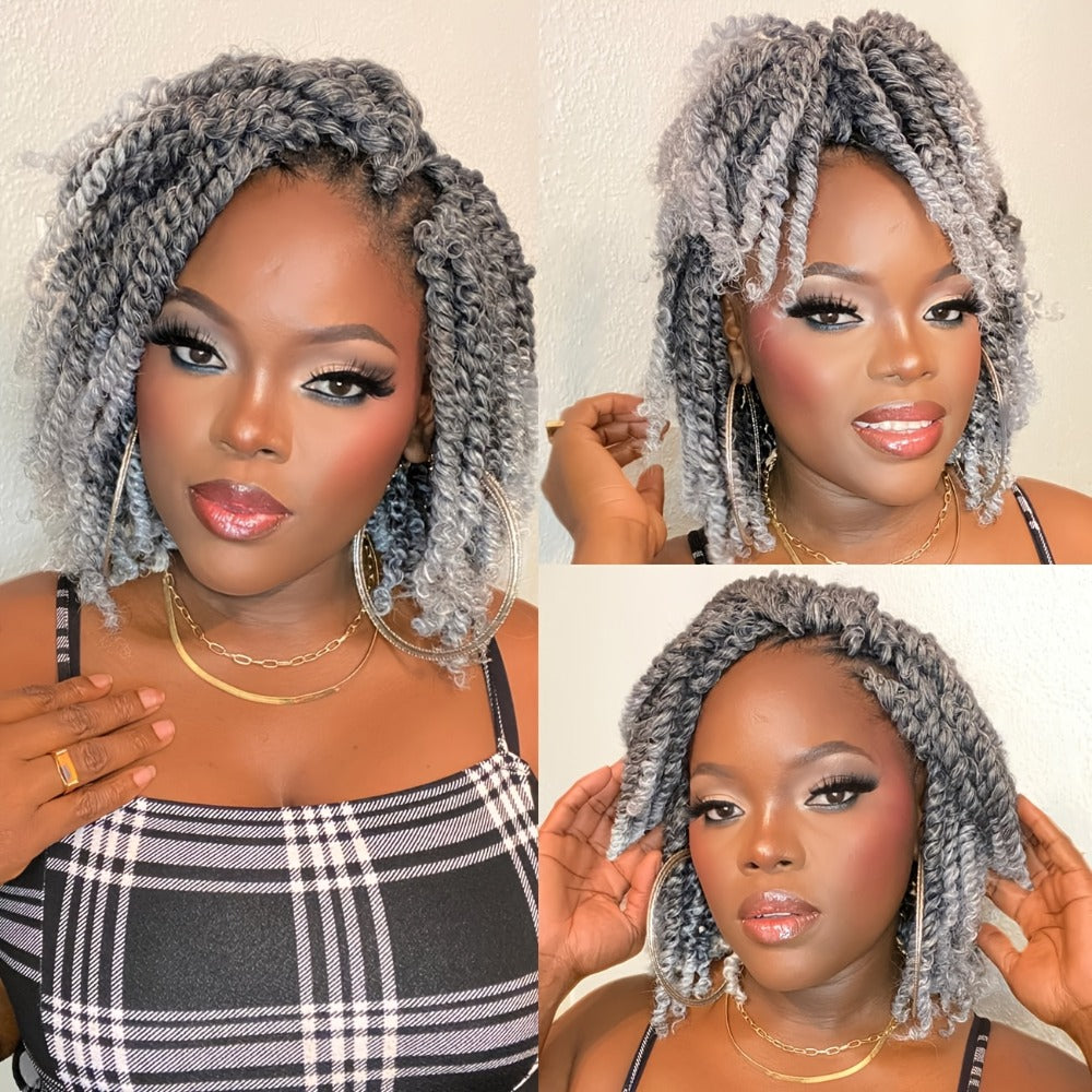 Curly Wig - Dreadlock Short 12 Inch Gray - Afro Braided Synthetic for Women, Cosplay & - main product view