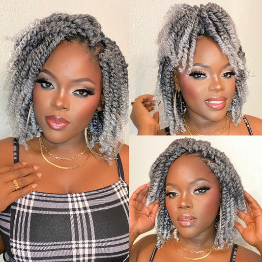 Curly Wig - Dreadlock Short 12 Inch Gray - Afro Braided Synthetic for Women, Cosplay & - main product view