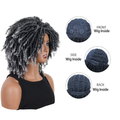 Curly Wig - Dreadlock Short 12 Inch Gray - Afro Braided Synthetic for Women, Cosplay & - product detail view 2