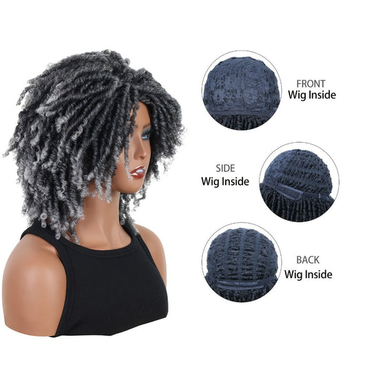 Curly Wig - Dreadlock Short 12 Inch Gray - Afro Braided Synthetic for Women, Cosplay & - product detail view 2
