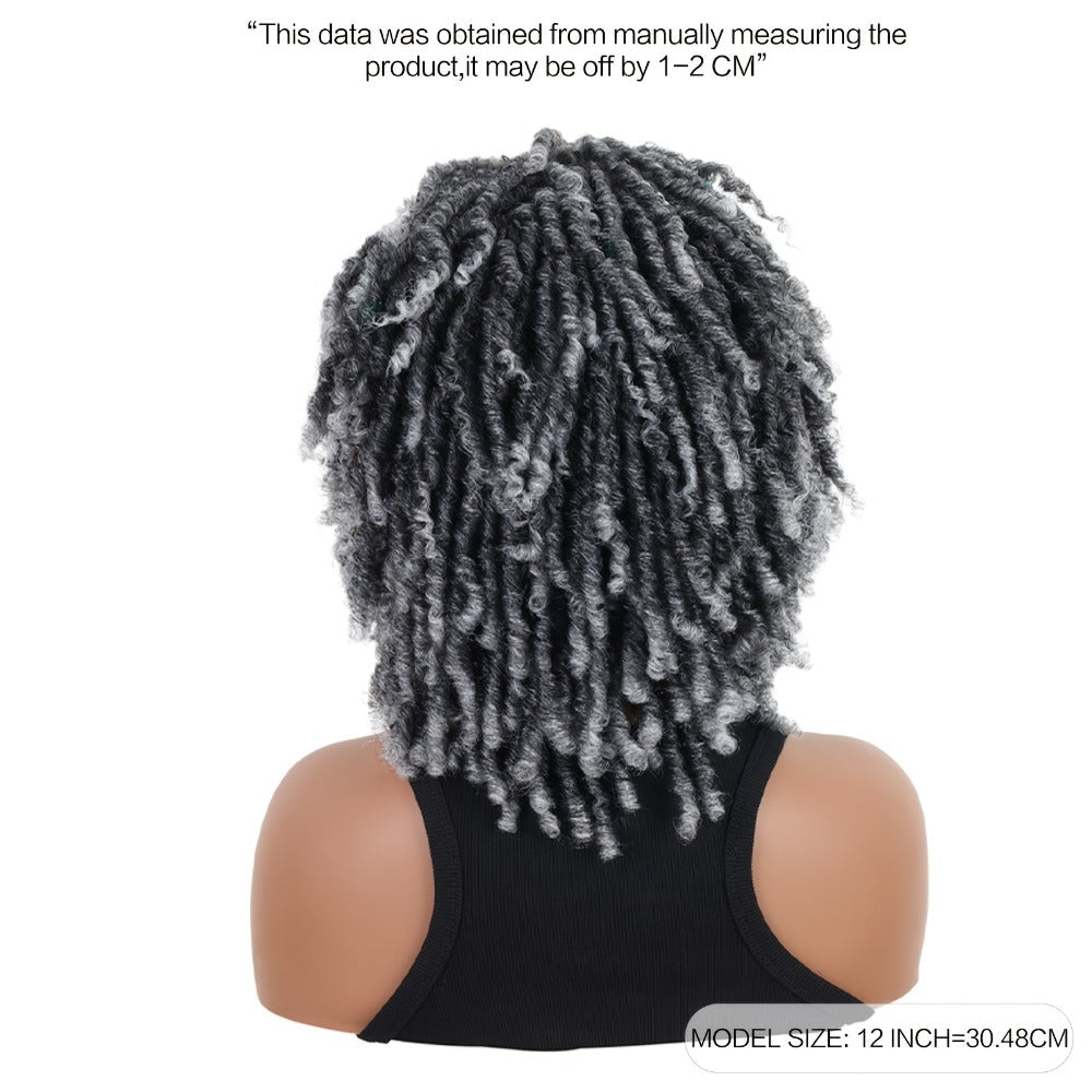 Curly Wig - Dreadlock Short 12 Inch Gray - Afro Braided Synthetic for Women, Cosplay & - product detail view 3