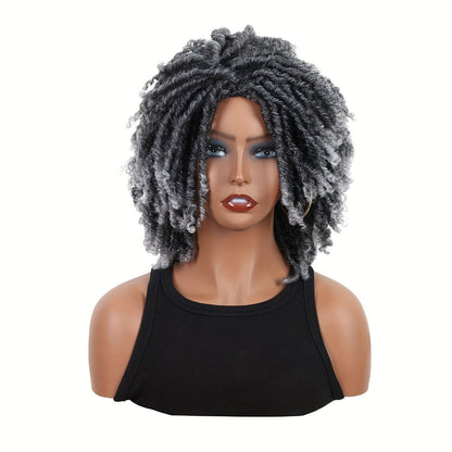 Curly Wig - Dreadlock Short 12 Inch Gray - Afro Braided Synthetic for Women, Cosplay & - product detail view 4
