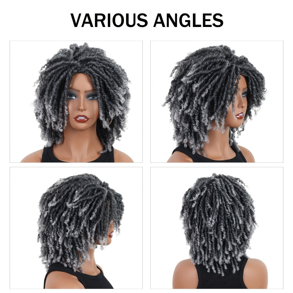 Curly Wig - Dreadlock Short 12 Inch Gray - Afro Braided Synthetic for Women, Cosplay & - product detail view 6