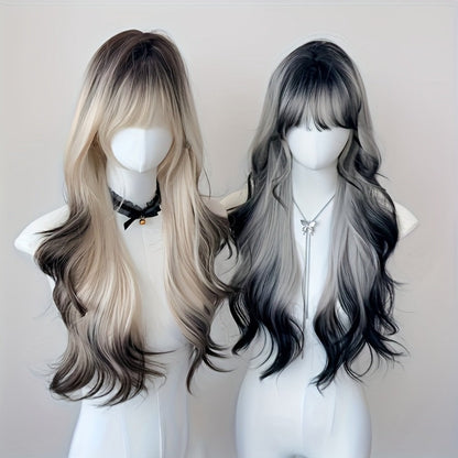 Curly Wig - Long with Bangs for Women - 24 Inch Y2K Ombre Gradient Synthetic Hair - main product view