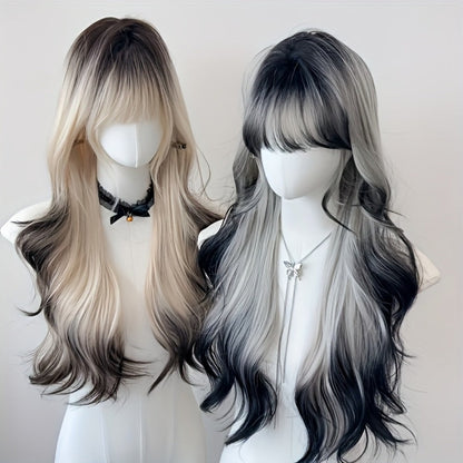 Curly Wig - Long with Bangs for Women - 24 Inch Y2K Ombre Gradient Synthetic Hair - product detail view 2