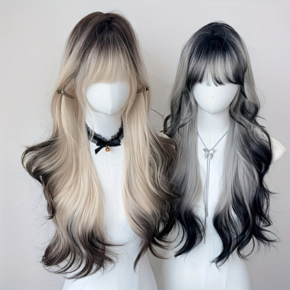 Curly Wig - Long with Bangs for Women - 24 Inch Y2K Ombre Gradient Synthetic Hair - product detail view 3
